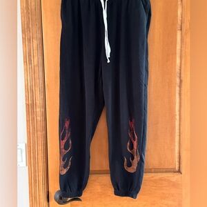 Garage Clothing Women’s Black Jogger Pants with Flame Design Large
